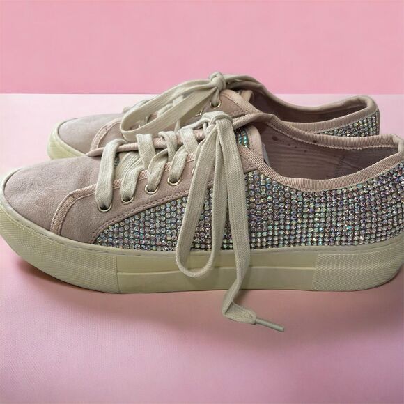 Gianni Bini Shoes - Gianni Bini Women's Suede Rhinestone Lace-Up Sneakers Brown Size 8M